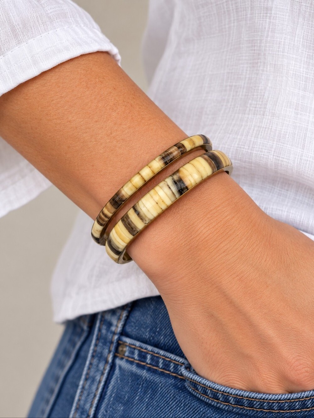 VTG Western Set of Two Brass Horn Bangle Bracelets